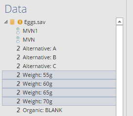 Variables in data tree for choice simulator